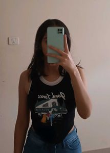 black "good times" graphic tank top