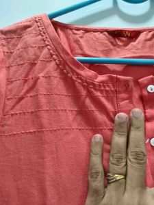 W peach Cotton Kurta