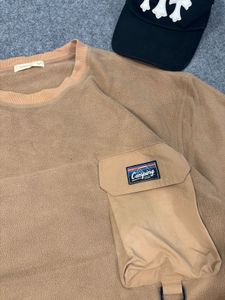 Cozy Brown Fleece Pocket Sweatshirt