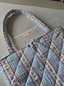 Cute Blue Gingham Tote Bag
