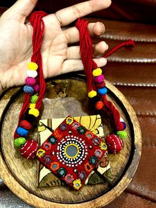 Boho Embroidered Necklace with Beads