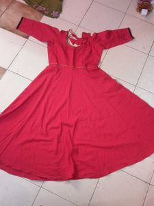 Vibrant Red Anarkali Style Gown