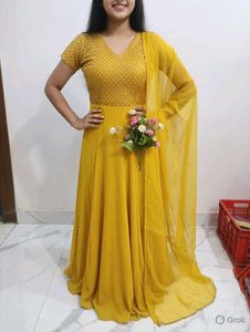 Yellow Ethnic Gown with Dupatta