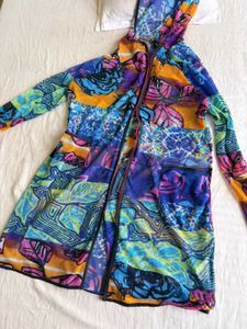 Vibrant Patchwork Zip-Up Hoodie 💙🩷🧡