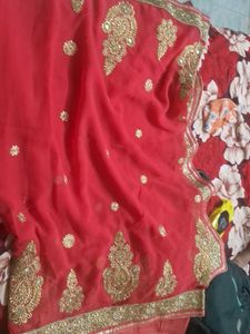 Red Embroidered Georgette Saree