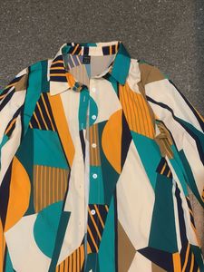 Retro Geometric Print Button-Up Shirt