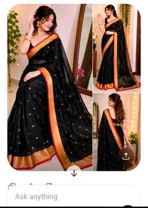 Elegant Black Saree with Golden Accents