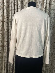 Cream Cut-Out Neck Long Sleeve Top