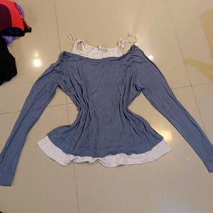 Blue Peplum Long Sleeve Top