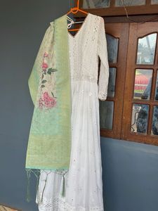 Elegant White Embroidered Anarkali Suit