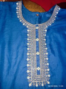 Teal Kurta Set with Floral Dupatta