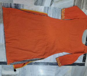 Orange Kurta with Floral Embroidery