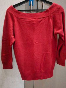 Red Knit Top with Chic Detail