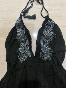 Boho Black Halter Dress