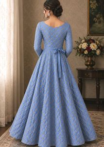 Elegant Blue Embroidered Gown