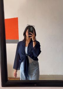 Navy Blue shrug Tie-Front Top