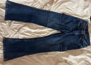 blue Y2K flared cargo style jeans