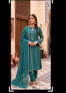 Teal Embroidered Kurta Set with Dupatta