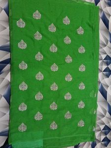 Vibrant Green Embroidered Saree.. no blouse