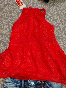 Girls Sparkly Red Top with Embellishments