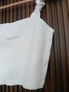 White Ruffle Strap Crop Top