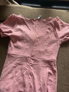 Chic Pink Puff Sleeve Midi Dress