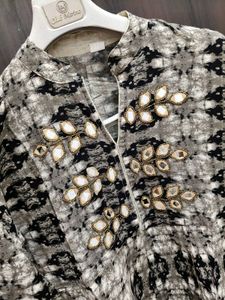 Elegant Printed Gawn Kurta with Mirror Work
