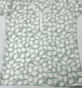Grey Floral Embroidered Short Kurta