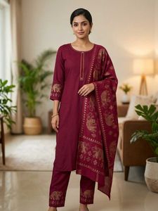 Maroon Kurta Set with Elephant Print