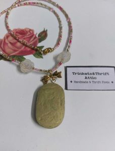 Enchanted Swan Clay Pendant Beaded Necklace