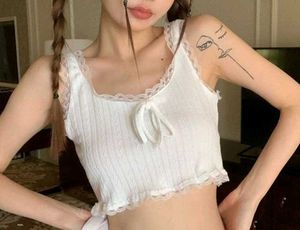 Cute White Lace Trim Cami Top