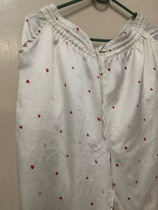 Cream Heart Print Button-Up Shirt