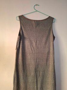 Chic Grey Sleeveless Dress with Vertical Stripe