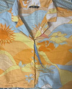 Vibrant Cropped Button-Up Shirt and skirt
