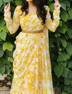 Beautiful Yellow Floral lehnga Saree