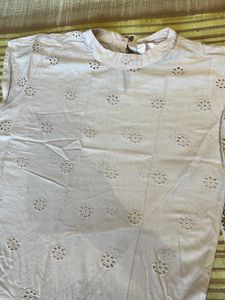 Cotton Shifli Lace Peach Dress - Small Size