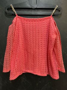 Coral Pink Crochet Knit Top