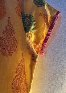 Yellow Printed Cotton Kurta