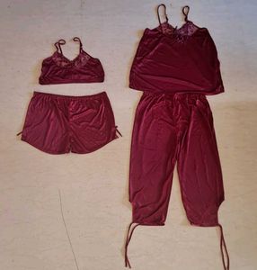Six Piece Bridal Night Wear Set In Satin &amp; Lace