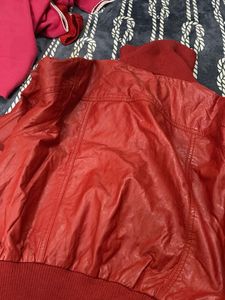 Red Faux Leather Bomber Jacket waist length
