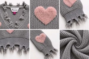 SWEATER WITH PINK HEART PATCHES &amp; DISTRESSED