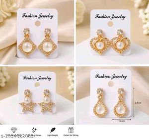Elegant Pearl & Crystal Dangle Earrings Set of 4