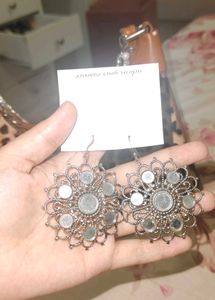 Oxidised Mirror Work Earrings