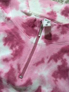 Pink Tie-Dye Quarter Zip Crop Top