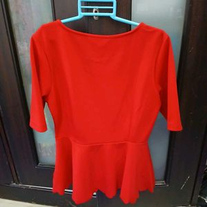 Red Peplum Top With Attractive Detailiing XL Siz