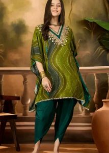 Green Kaftan Kurta Set with Dhoti