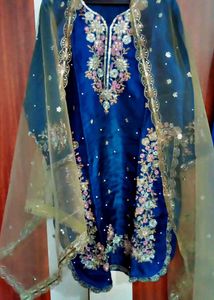 Embroidered blueish- green kurta with plazo and d