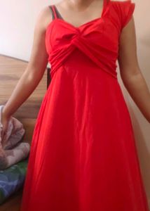 Red Twist Front Midi Dress
