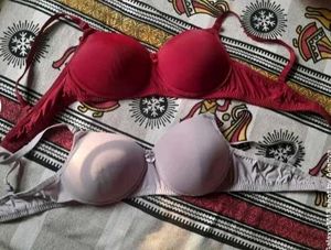 red n grey bra