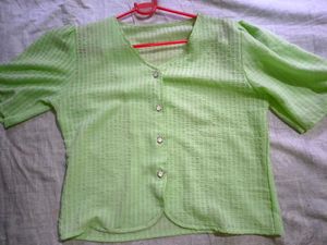 Light Green Textured Button-Up Top